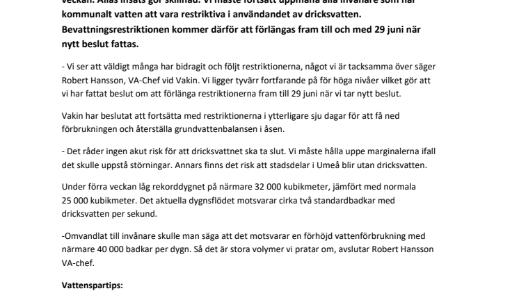 Förlängda bevattningsrestriktioner i Umeå 