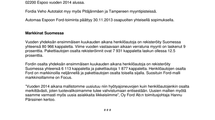 FORD-MYYNTI ESPOOSSA VEHO AUTOTALOLLE