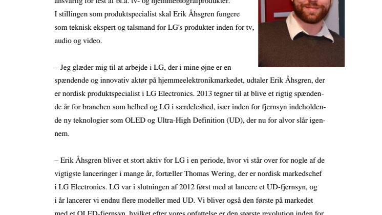 ERIK ÅHSGREN NY TV/AV-PRODUKTSPECIALIST 
