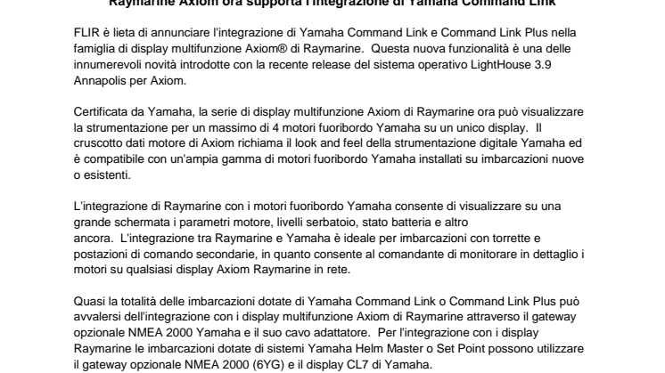 Raymarine Axiom ora supporta l'integrazione di Yamaha Command Link 