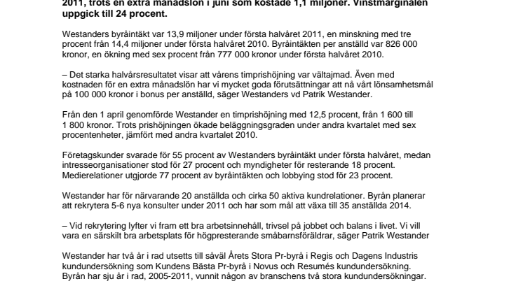 Starkt halvår för Westander