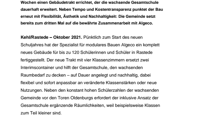Algeco überzeugt mit ästhetischem Modulbau für Gesamtschule