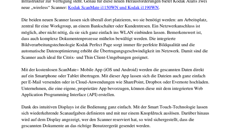 Die neue Freiheit: Kodak Alaris präsentiert WLAN-Scanner