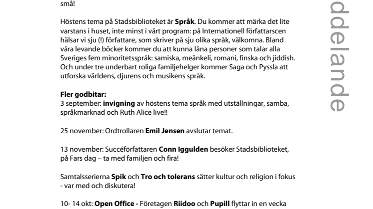 Stadsbiblioteket i Malmö: Språklig spis i vårt fullspäckade höstprogram!