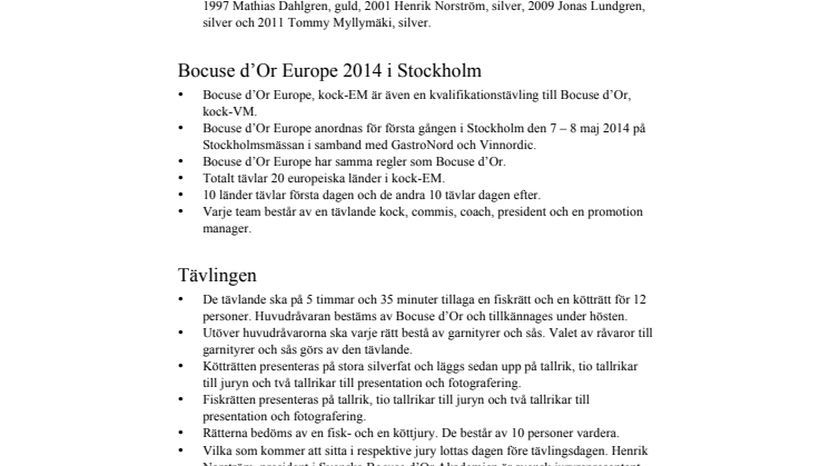 Om Bocuse d'Or och Bocuse d'Or Europe i Stockholm 2014