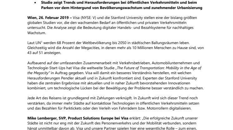 Weltweite Studie von Visa zeigt Erfolgsfaktoren für verbesserten Personenverkehr und smartere, effizientere Städte