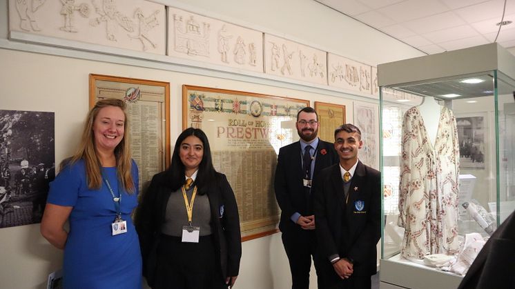 At the unveiling of the Roll of Honour are Rachel Evans, head teacher at The Heys School; Imani Zehra, head prefect; Cllr Eamonn O’Brien; and student Mohib Jawad.