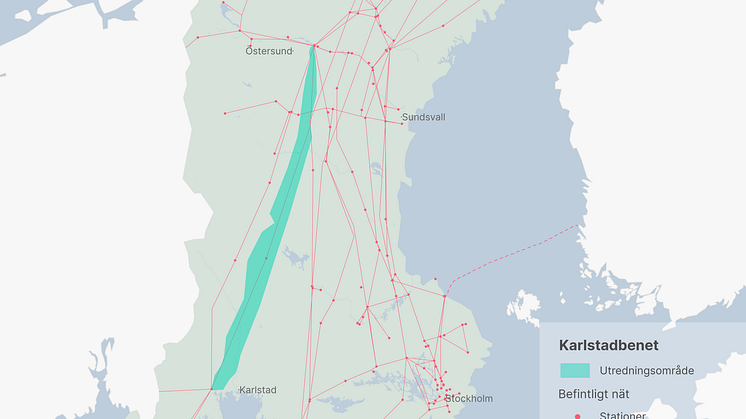 46 mil ny ledning mellan Karlstad och Östersund. Illustration: Svenska kraftnät