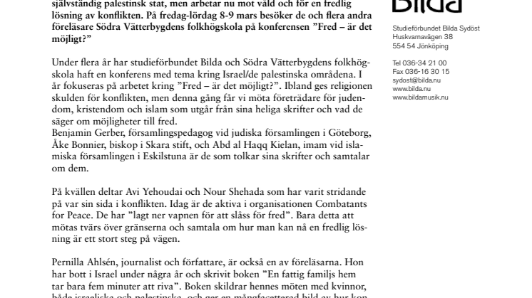 Israeliska och palestinska f.d. soldater gästar Jönköping