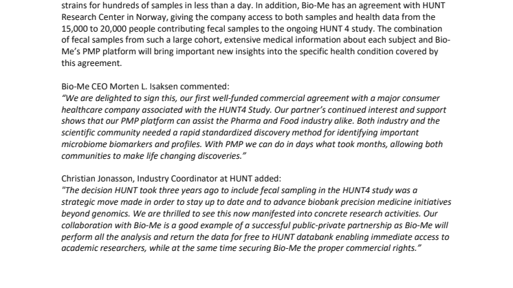​Microbiome analysis company Bio-Me inks biomarker deal with one of the top 10 consumer healthcare companies worldwide