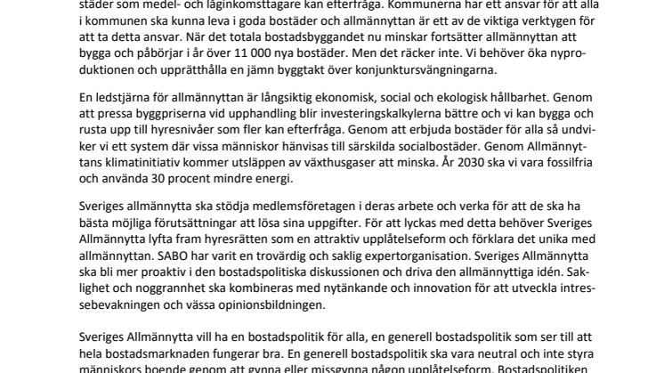Uttalande från Sveriges Allmännyttas kongress 2019
