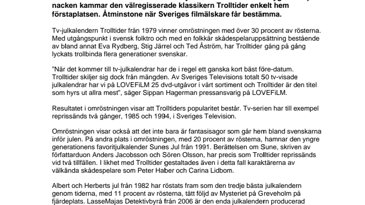 Trolltider framröstad till bästa tv-julkalendern genom tiderna