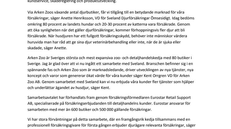 Sveland Djurförsäkringar och Arken Zoo inleder samarbete