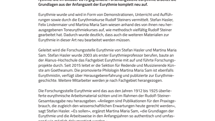 Forschungsstelle Eurythmie  am Goetheanum arbeitet Grundlagen komplett neu auf
