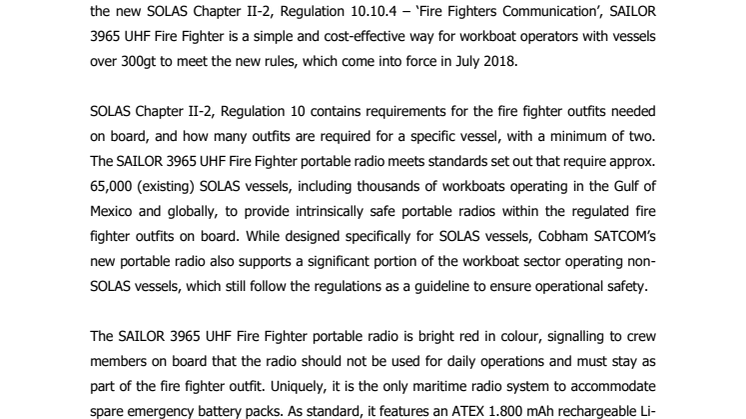 Cobham SATCOM - IWBS 2017: New Cobham radio solution meets pending SOLAS fire rules