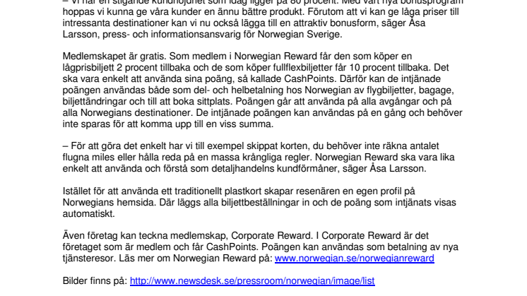 Norwegian inför bonusprogram för sina resenärer 
