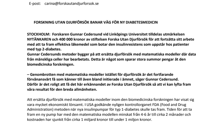 Forskning utan djurförsök banar väg för ny diabetesmedicin