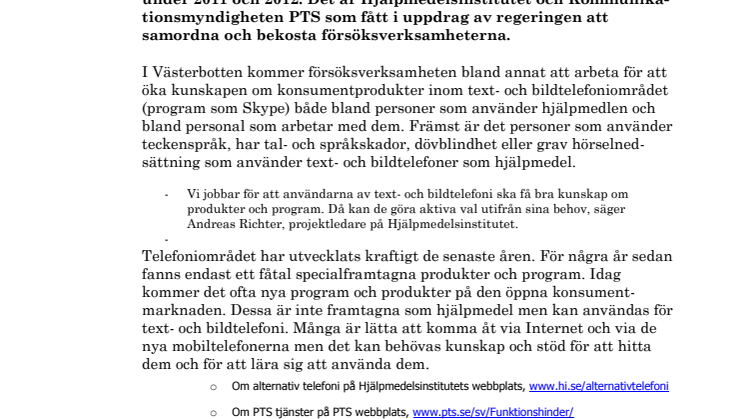 Västerbotten blir försöksverksamhet inom bildtelefoni