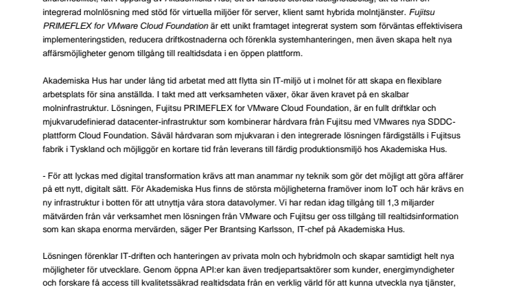 Fujitsu och VMware utvecklar unik molnlösning för Akademiska Hus
