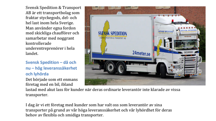 Svensk Spedition & Transport AB, Växjö certifierade mot ISO 9001 & ISO 14001
