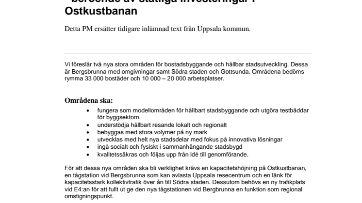 Uppsala kommun förslag inskickat till regeringens utredning