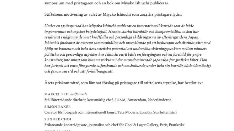 MIYAKO ISHIUCHI – 2014 ÅRS HASSELBLADPRISTAGARE
