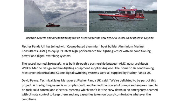 Fischer Panda UK Supplies Air Conditioning, Electrical and Switching Systems for New-Generation Fire-Fighting Vessel