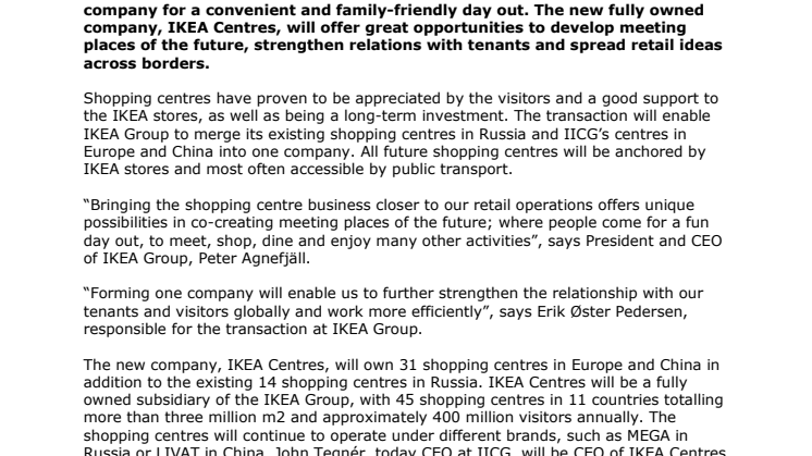 IKEA Group forms new global shopping centre company