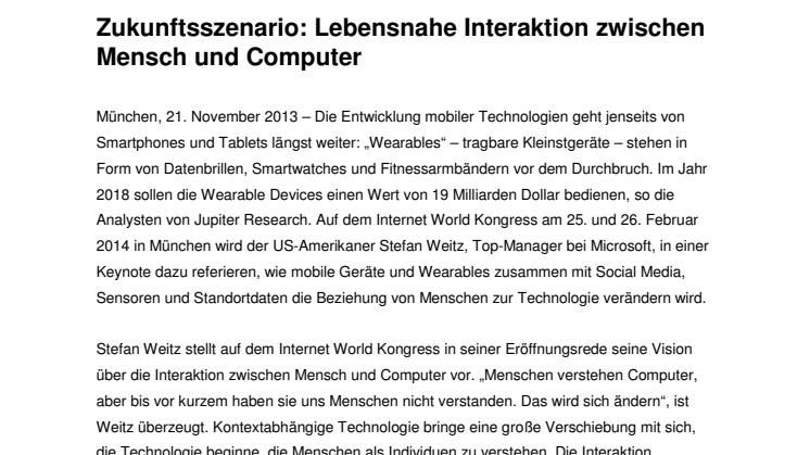 Microsoft Top-Manager Stefan Weitz aus den USA hält internationale Keynote auf dem Internet World Kongress 2014
