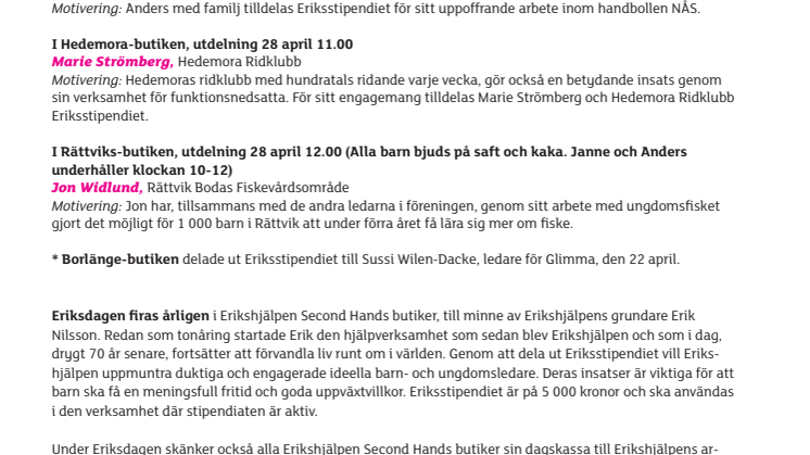 Idrottsledare och fiskeentusiast får Eriksstipendier i Dalarna
