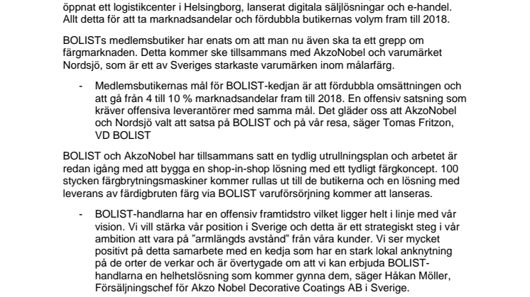 BOLIST väljer AkzoNobel och Nordsjö som ny färgleverantör