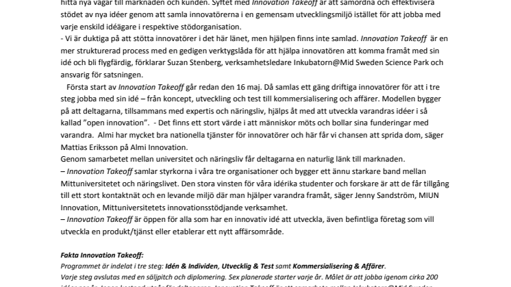 Flygande start för innovativa idéer – INNOVATION TAKEOFF