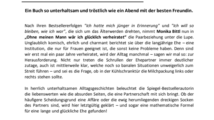 Waschzettel zu "Ohne meinen Mann wäre ich glücklich verheiratet"