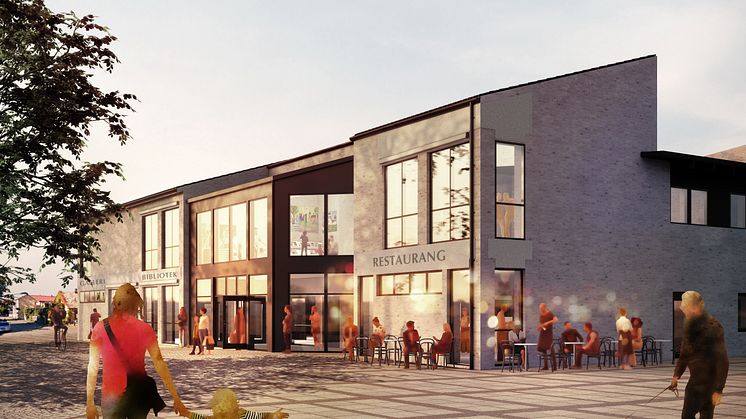 Visionsskiss av nya Stadsbiblioteket sett från Stortorget. Illustration: White