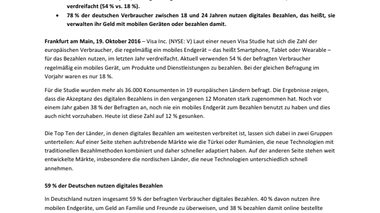 Digital-Payment-Studie von Visa: Digitales Bezahlen immer beliebter 