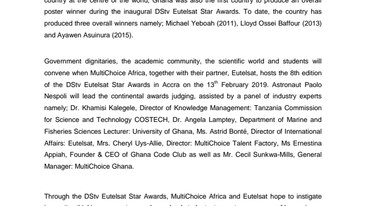 Ghana to host the 8th edition of the DStv Eutelsat Star Awards!  