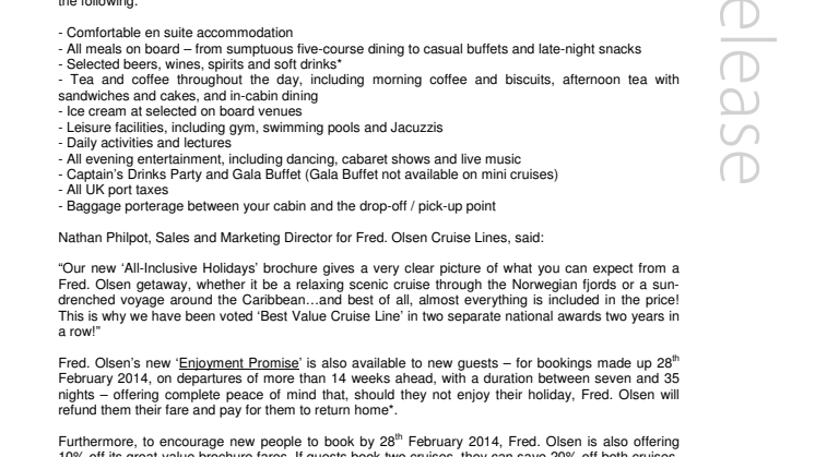 Book your ‘All-Inclusive Holiday’ in 2014/15  with Fred. Olsen Cruise Lines  