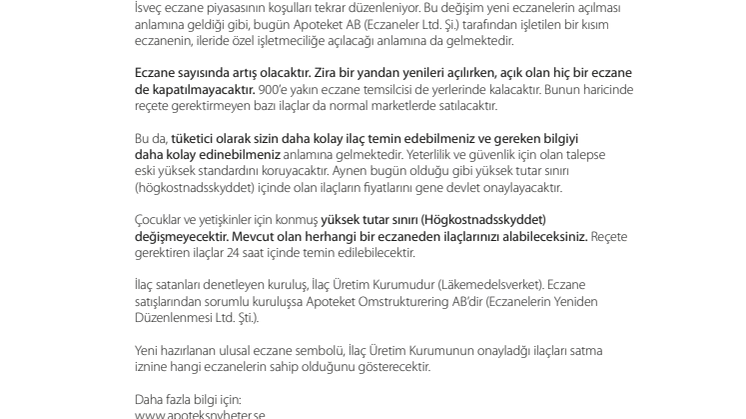 Faktablad om apoteksreformen på turkiska