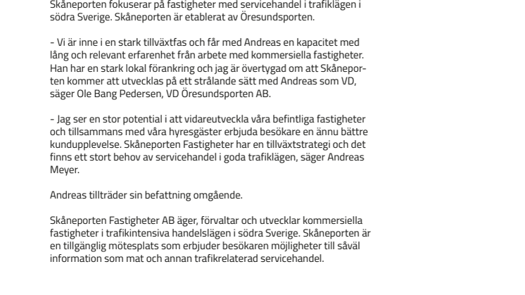 Skåneporten Fastigheter rekryterar VD