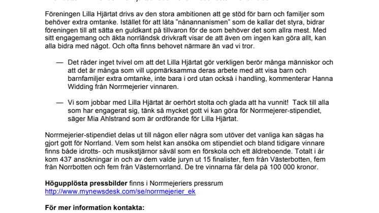 Lilla Hjärtat i Piteå vann Norrmejerier-stipendiet i Norrbotten 2013