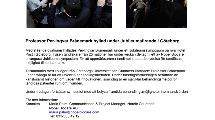 Professor Per-Ingvar Brånemark hyllad under Jubileumsfirande i Göteborg