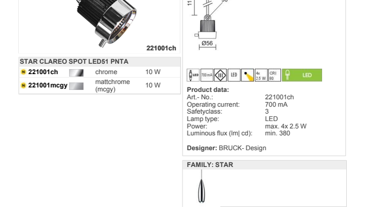 Produktblad Bruck Star Clareo LED51 som pdf.