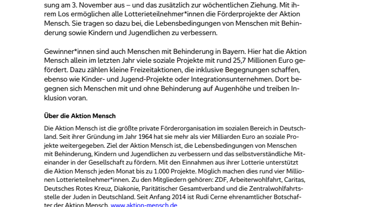 Nürnberg: Glückspilz gewinnt 1 Million Euro bei der Herbstsonderverlosung der Aktion Mensch 