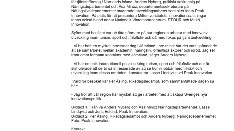 Näringsdepartementet besökte Östersund och regionens innovationssatsning