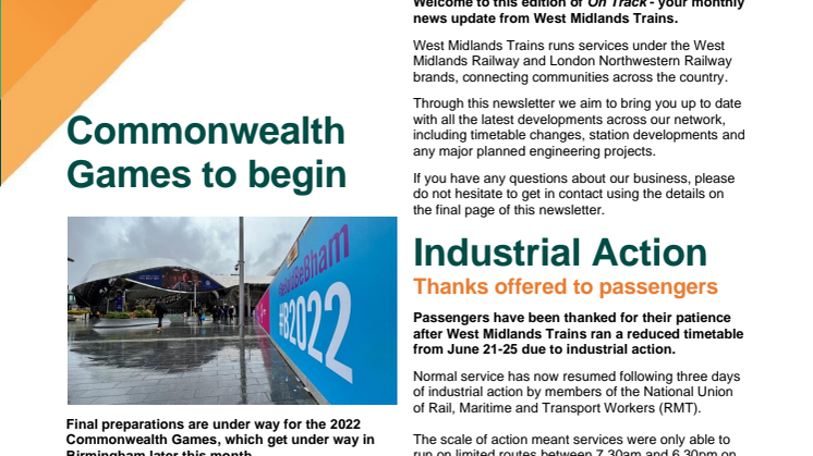 On Track - Stakeholder Newsletter - July 2022