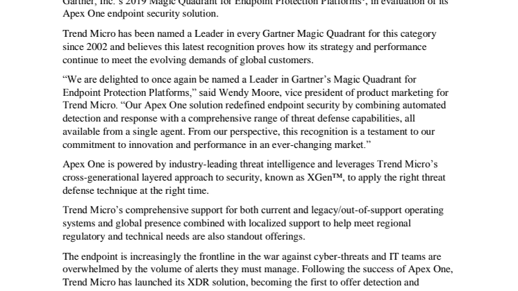 Trend Micro bibehåller ledande position inom klientsäkerhet i Gartners Magic Quadrant 