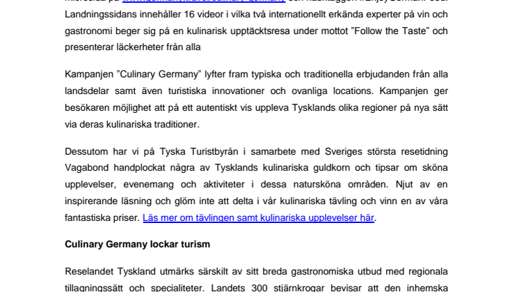 Tyska Turistbyrån lanserar Culinary Germany 