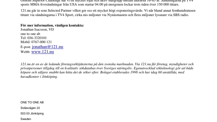 121.nu Selected Partner till Superior Challenge