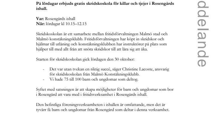 Skridskoskola i Rosengårds ishall