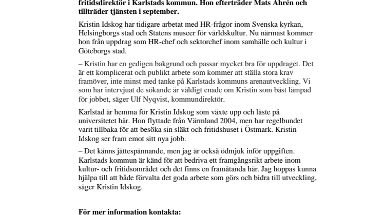 Kristin Idskog blir ny kultur- och fritidsdirektör